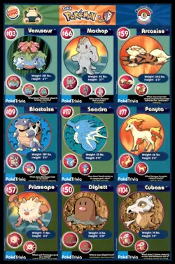 1999 Burger King PokeTrivia Pokemon Cards UNCUT SHEETS (NM) - Image 3