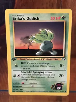 Erika’s Oddish 78/132 1st Edition Gym Heroes Series Common Pokemon Card NM - Image 1