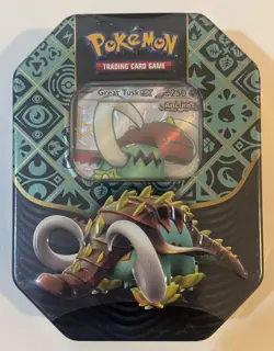 Pokemon TCG Scarlet & Violet Paldean Fates Great Tusk EX Tin New Factory Sealed - Image 1