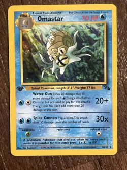 1st Edition Omastar 40/62 Fossil Set WOTC Vintage Pokemon Card Uncommon LP - Image 1