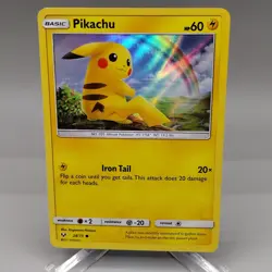 Pokemon TCG Pikachu 28/73 Holo 60HP Shining Legends 2017 Rainbow Card LP - Image 1