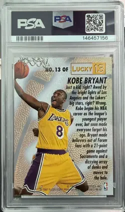 ⭐ KOBE BRYANT 1996 FLEER LUCKY 13 #13 PSA 8 NM-MT ROOKIE CARD RC 🔥 - Image 2