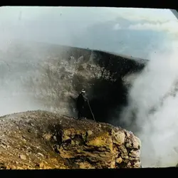 Vtg Magic Lantern Glass Slide Photo Japan Color Volcano Crater Of Asama - Image 1
