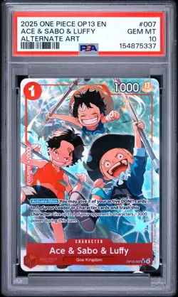 2025 One Piece OP13 EN Ace & Sabo & Luffy Alternate Art #007 PSA 10 GEM MINT - Image 1