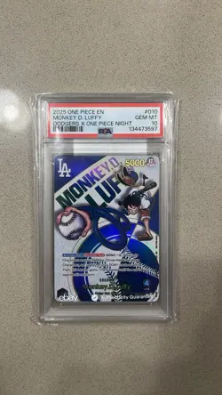 2025 One Piece EN Dodgers X One Piece Night #010 Monkey D Luffy PSA 10 GEM MINT - Image 1
