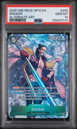 2025 ONE PIECE OP10-ROYAL BLOOD | ALTERNATE ART #030 SMOKER PSA 10 - Image 1