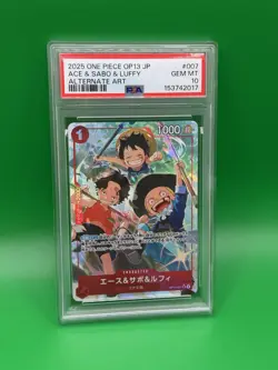 2025 One Piece Ace & Sabo & Luffy OP13-007 Alt Art Holo JP PSA 10 - Image 1