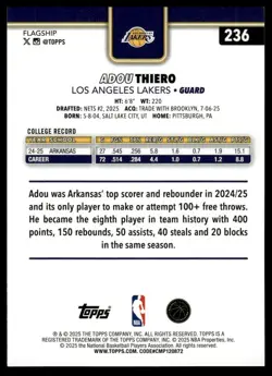 Adou Thiero 2025-26 Topps #236 Foil Pattern RC Los Angeles Lakers - Image 2