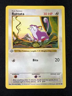 Pokemon TCG Base Set 1st edition Shadowless Rattata #61 Grey Stamp - Image 1