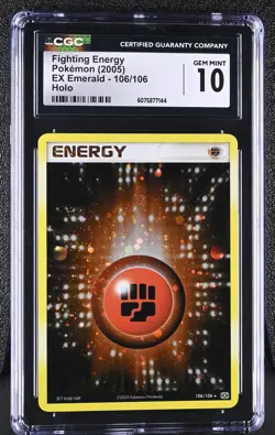 CGC 10 GEM MINT Fighting Energy 2005 EX Emerald 106/106 Holo Pokemon Card - Image 1