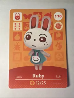 170 Ruby Amiibo Card 170 Series 2 Animal Crossing Nintendo Switch NA Region - Image 1