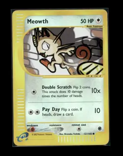 2002 Pokemon TCG Expedition Meowth Base Set Reverse Holo 121/165 LP - Image 1