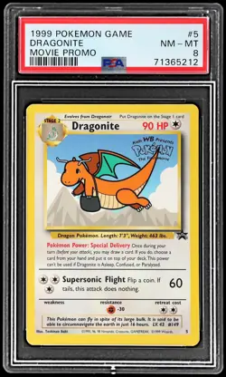 1999 Pokemon Wizards Of The Coast Black Star Promo Dragonite PSA 8 First Movie - Image 1