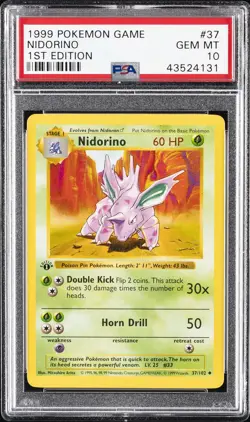 1999 POKEMON BASE SET 1ST EDITION #37 NIDORINO PSA 10 - Image 1