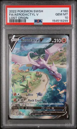 2022 Pokemon SWSH Lost Origin #180 FA Aerodactyl V PSA 10 GEM MINT - Image 1