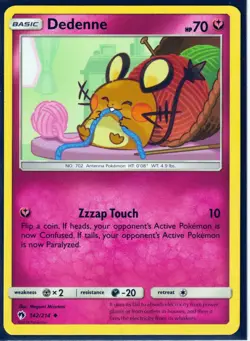 2018 POKEMON DEDENNE 142/214- LOST THUNDER-Fairy-Type- REGULAR- NM/LP- Excellent - Image 1