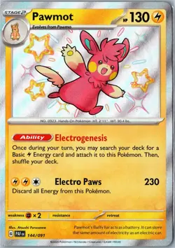 Pokemon Card - Pawmot Paldean Fates 144/091 Shiny Rare Holo Near Mint - Image 1