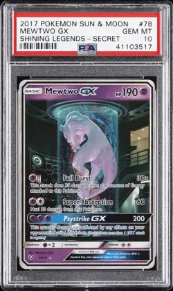 2017 POKEMON SUN & MOON SHINING LEGENDS SECRET #78 MEWTWO GX PSA 10 - Image 1