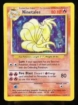 1999 Pokemon TCG: Base Set - Ninetales 12/102 Holo WOTC Vintage MP - Image 1