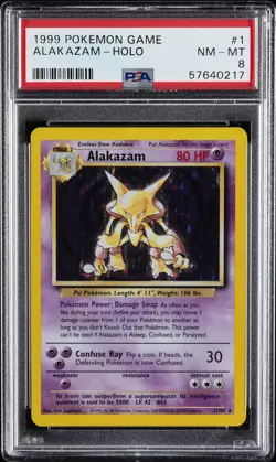 1999 POKEMON BASE SET UNLIMITED #1 ALAKAZAM-HOLO PSA 8 - Image 1