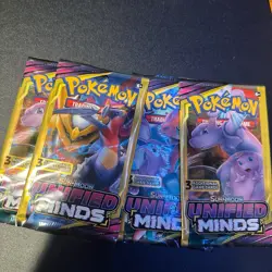 2019 Pokemon Card - Unified Minds - Sun & Moon - 3 Card Mini Booster Pack New - Image 1