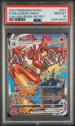 2021 POKEMON SWORD & SHIELD CHILLING REIGN SECRET FULL ART/BLAZIKEN VMAX PSA 10 - Image 1