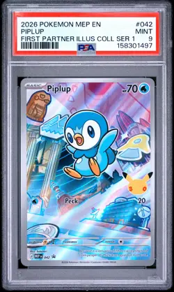 2026 Pokemon Black Star Promo #042 Piplup First Partner Illus Coll Ser 1 PSA 9 - Image 1