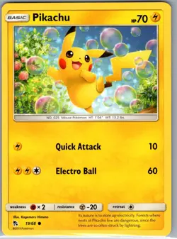 Pikachu 19/68 Non Holo Hidden Fates - Pokemon Card - NM - Image 1