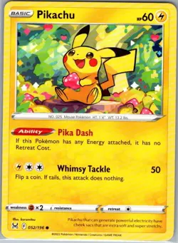 Pikachu 052/196 Non Holo SWSH11: Lost Origin - Pokemon Card - NM - Image 1