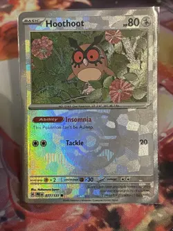 Hoothoot Master Ball Pattern Reverse Holo Card 077/131 Prismatic Evolutions NM - Image 1