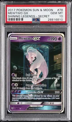 2017 POKEMON SUN & MOON SHINING LEGENDS SECRET #78 MEWTWO GX PSA 10 - Image 1