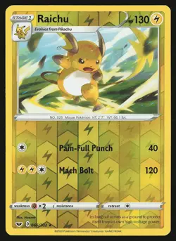 SWSH01: Sword & Shield Base Set Raichu #066/202 Reverse Holo Pokemon Card - Image 1