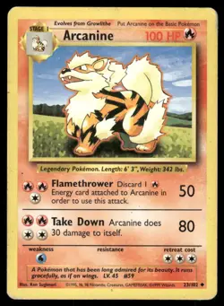 1999 Pokemon Arcanine Uncommon Base Set Unlimited 23/102 DMG - Image 1