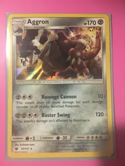 Aggron (Holo) Sun and Moon Pokemon card (Sleeved). - Image 1
