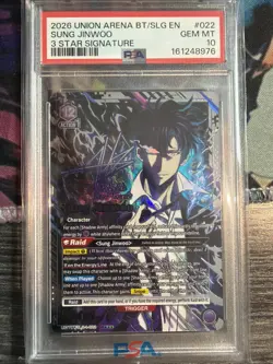 2026 UNION ARENA BT/SLG SOLO LEVELING #022 SUNG JINWOO 3 STAR SIGNATURE PSA 10 - Image 1