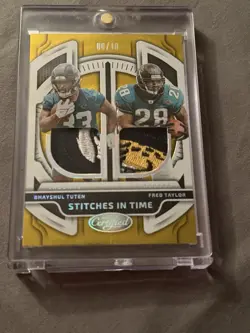 Bhayshul Tuten & Fred Taylor 2025 Panini Certified Stitches In Time Gold #10 - Image 1