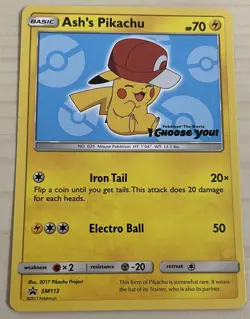 Pokemon TCG Ash's Pikachu SM113 Promo Card 2017 - Image 1