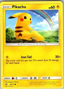 Pikachu 28/73 Non Holo Shining Legends - Pokemon Card - NM - Image 1