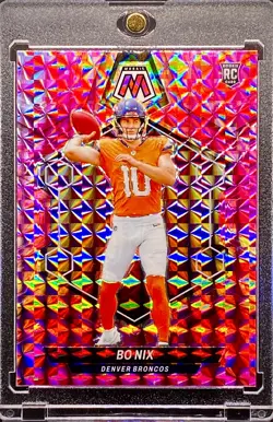 Bo Nix RARE ROOKIE RC PINK CAMO Refractor Card SP BRONCOS w/HOLDER - Image 2