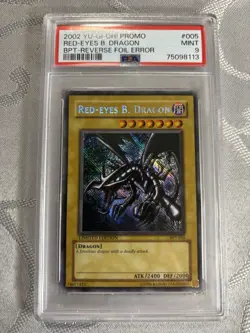 2002 YUGIOH BPT-005 RED-EYES B. DRAGON REVERSE FOIL ERROR PSA 9 MINT - Image 1