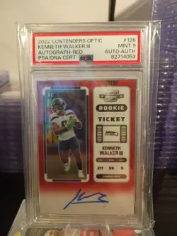 KENNETH WALKER 2022 CONTENDERS OPTIC RED AUTO /149 PSA 9 SUPER BOWL MVP 🏆🔥 - Image 1