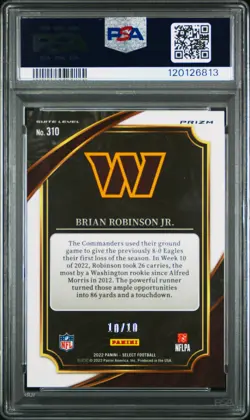 2022 PANINI SELECT GOLD DISCO PRIZM #310 BRIAN ROBINSON JR. 10/10 PSA 10 - Image 2