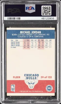 1987 FLEER #59 MICHAEL JORDAN PSA 7 - Image 2