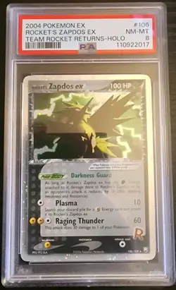 2004 POKEMON EX TEAM ROCKET RETURNS #106 ROCKET'S ZAPDOS EX-HOLO PSA 8 - Image 1