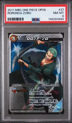 PSA 8 2011 MIRACLE BATTLE CARDDASS ONE PIECE OP09 27 RORONOA ZORO - Image 2