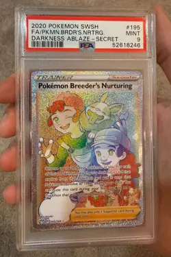2020 Pokemon SWSH Darkness Ablaze Breeder’s Nurturing FA Secret Rare #195 PSA 9 - Image 1
