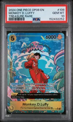 2024 One Piece OP08 EN Treasure Rare #109 Monkey D Luffy PSA 10 GEM MINT - Image 1