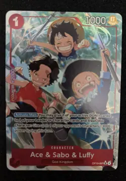 One Piece TCG CCG Ace & Sabo & Luffy OP13-007 SR Alt Art Carrying on His Will - Image 1