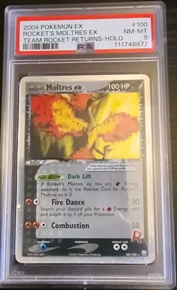 2004 POKEMON EX TEAM ROCKET RETURNS #100 ROCKET'S MOLTRES EX-HOLO PSA 8 - Image 1