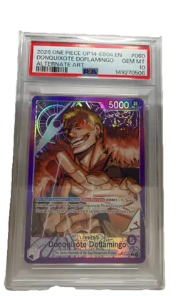 One Piece Donquixote Doflamingo Leader OP14-EB04 Alternate Alt Art Leader PSA 10 - Image 1